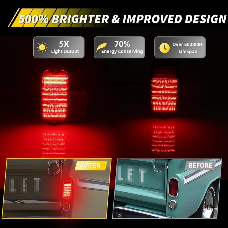 VYNTRAL Tail Light Compatible with Chevy/GMC Fleetside Pickup Truck 1960 1961 1962 1963 1964 1965 1966, [2 in 1 Design] Brake Light & Running Light, Red LED Rear Tail Lamp, 2 PCS, Smoked Lens - Image 2